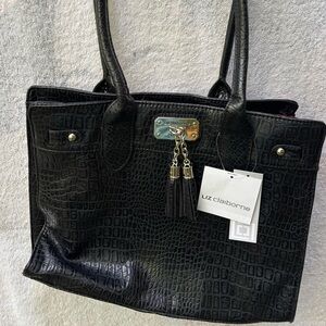 Never used Liz Claiborne Black Croc-Embossed Tote Bag